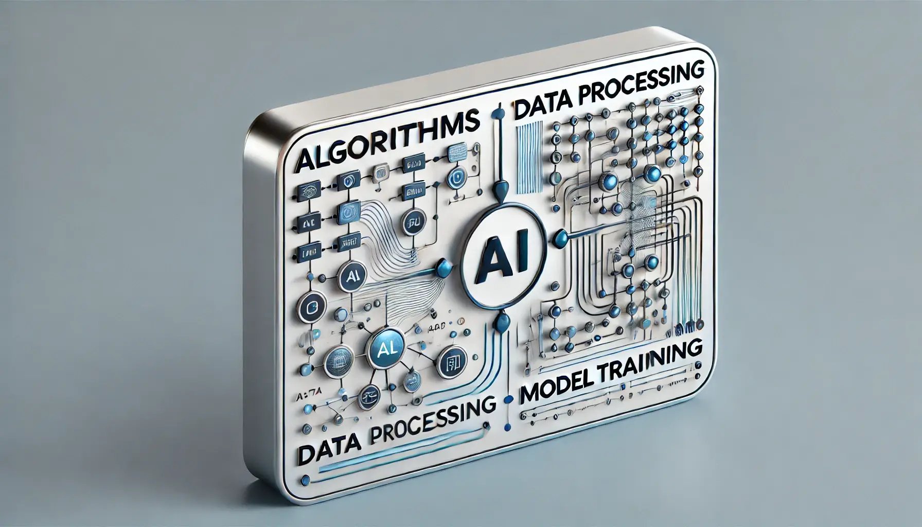 DALL·E 2024-10-11 12.33.37 - A clean, modern, and photo-style rectangular graphic representing the process of how Artificial Intelligence (AI) works. It includes the three key phr